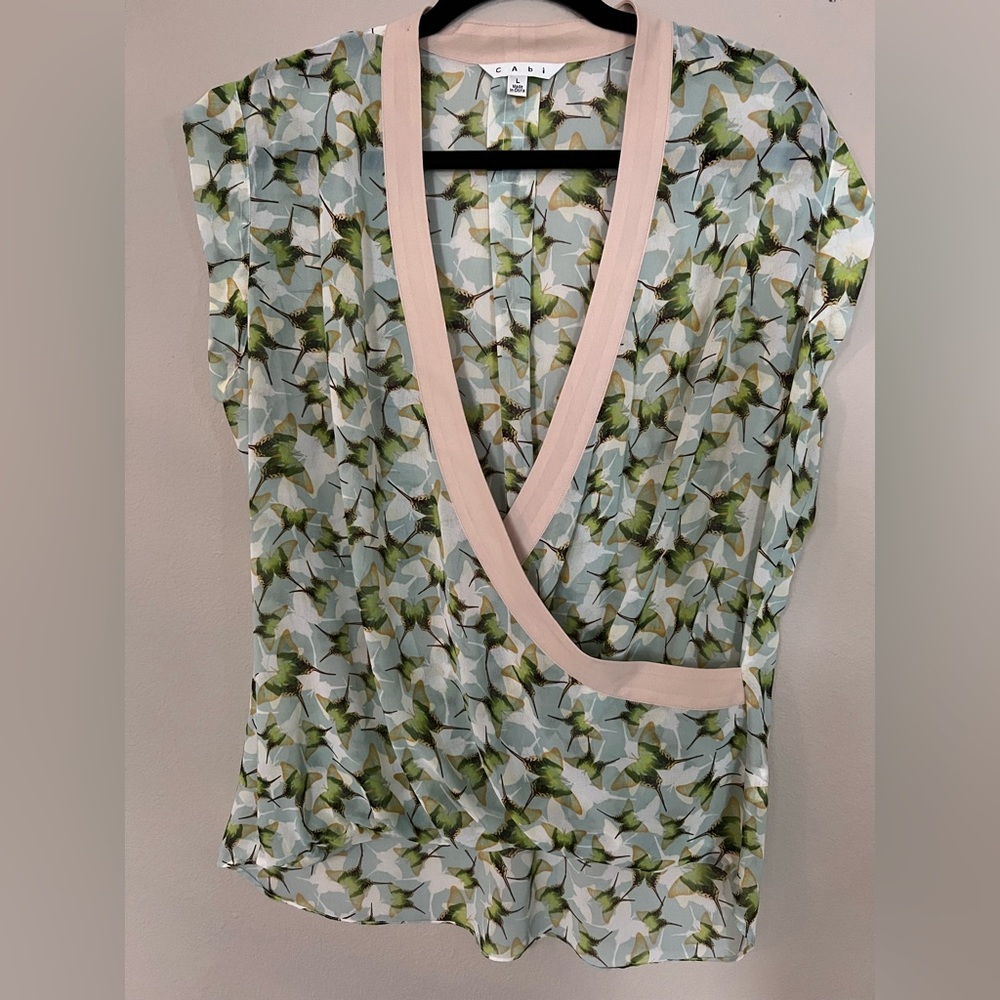 CAbi Butterfly print, faux kimono style